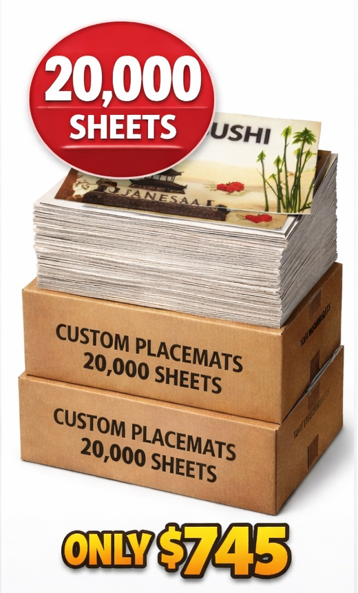 Custom Printed Restaurant Placemats – 20,000 Sheets (10” x 14”)